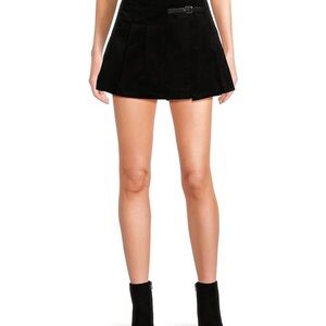 Black Velvet Pleated Buckle Mini Skirt